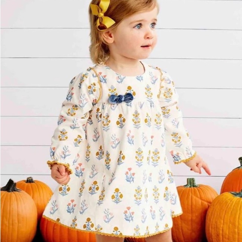 Mud Pie Cream Floral Dress with Blue and Orange Accents 4T